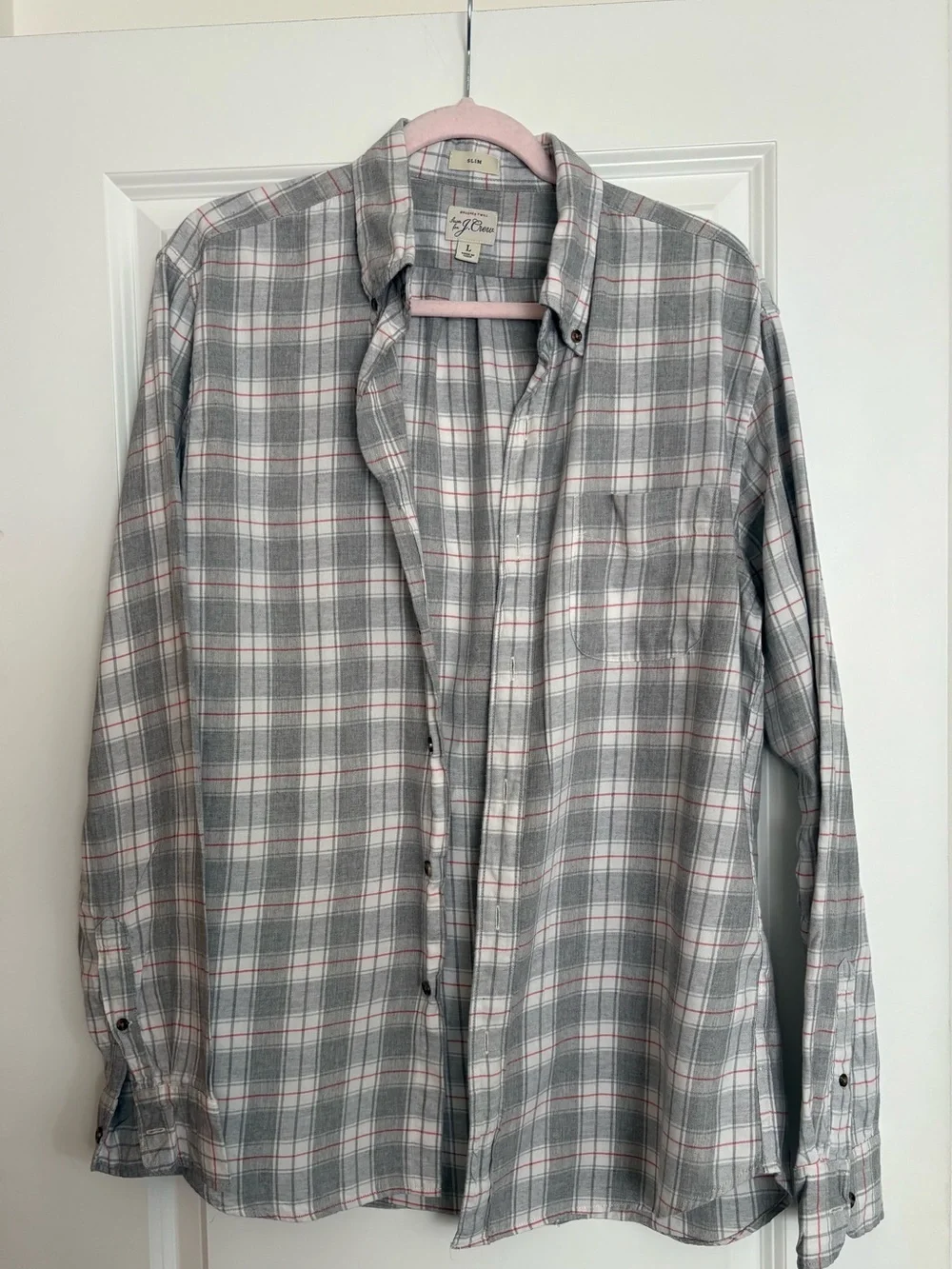 J. Crew Men’s Gray and White Brushed Twill Plaid Button-Down Shirt